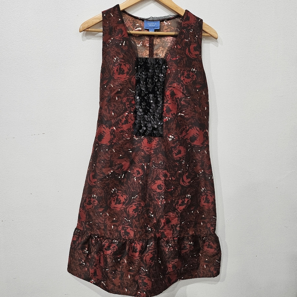Simply Vera Vera Wang Red and Black Floral Sequin Embellished Dress Size S